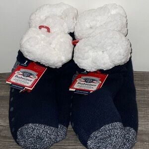 Budweiser 2 Pairs Thick Sherpa Lined Winter Lounge Socks with Grippers 10-13 NWT